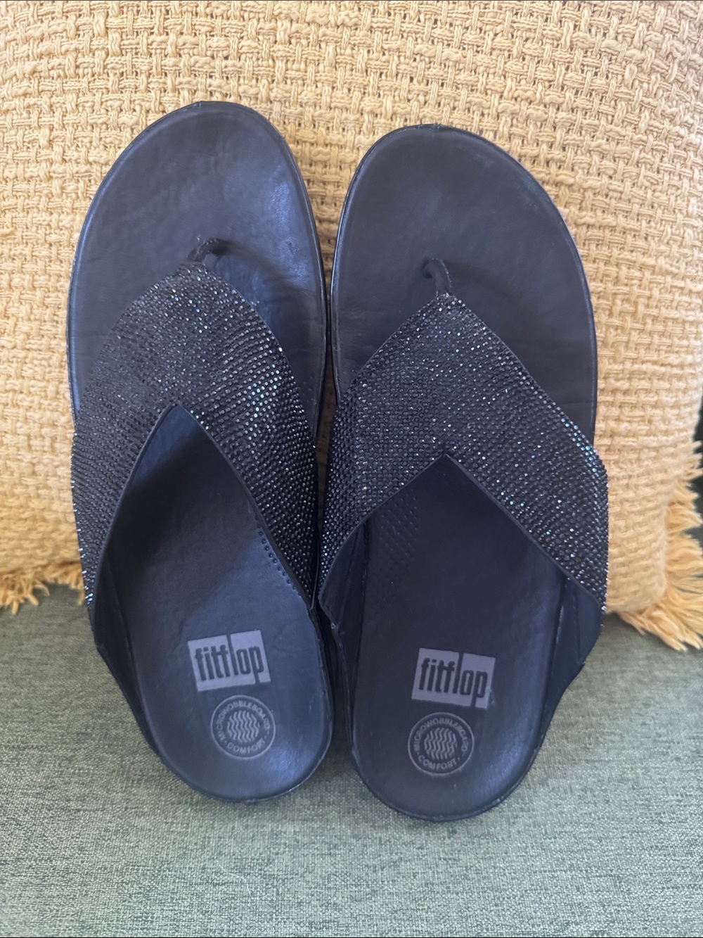 Fitflop Black Sparkle Wide-Strap Sandals Womens Size 8